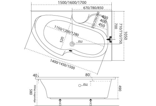 M-Acryl Azalia aszimmetrikus akril kád