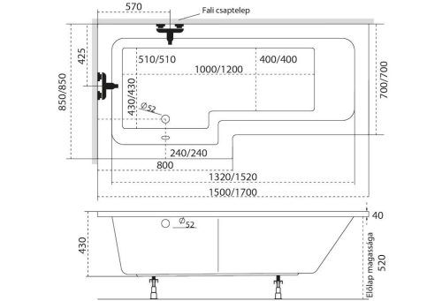 M-Acryl Linea aszimmetrikus akril kád