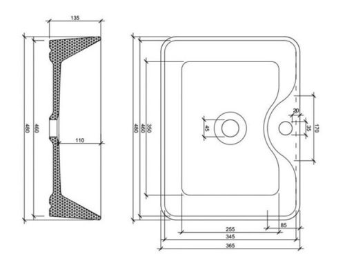 AREZZO design pultra ültethető mosdó FIONA 48x37