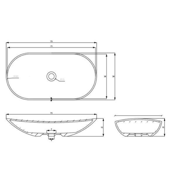 AREZZO design pultra ültethető mosdó PIATO 73x38