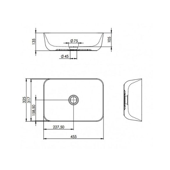 AREZZO design pultra ültethető mosdó RENI 46x33, fehér