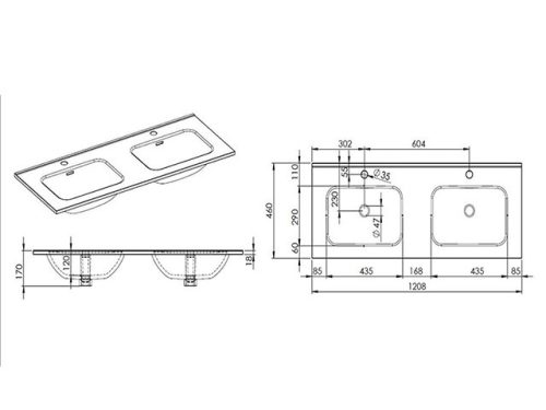 AREZZO design SKAPPA 120 cm-es dupla mosdó