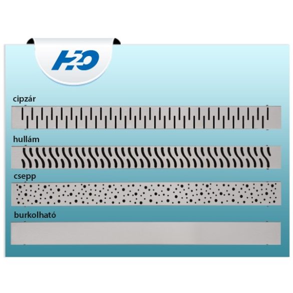 H2O 100 cm-es műanyag zuhanyfolyóka rozsdam. ráccsal (4 féle rácstipus)